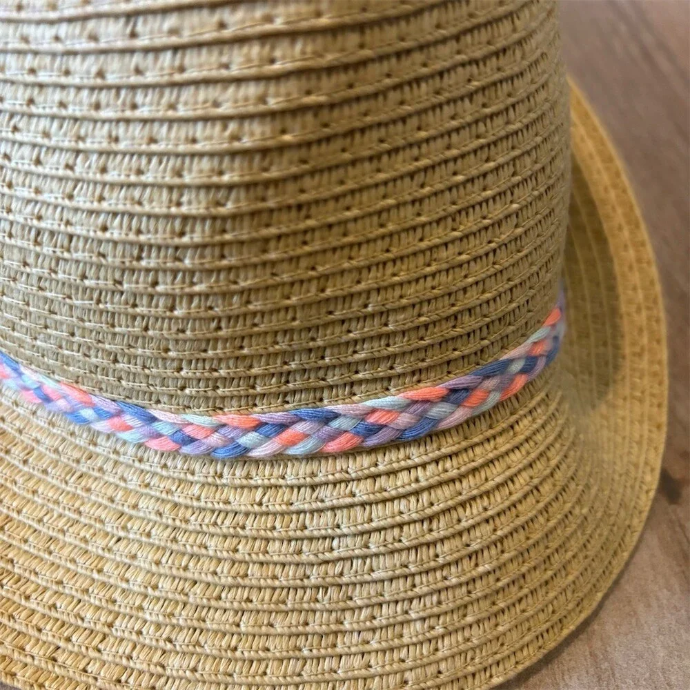 OshKosh B'gosh Fedora Hat Unisex Kids Tan Braided Band Size 8-10